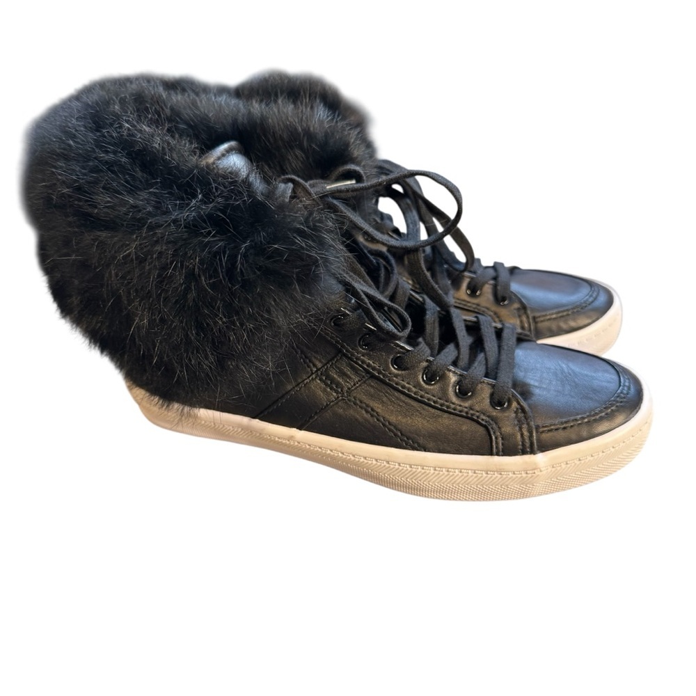 New Rebecca Minkoff Sasha High Top Leather Rabbit Fur Sneakers Size 7 S5